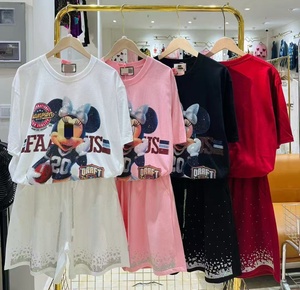 Conjuntos de Camisetas de Manga Corta y Pantalones Cortos de Algodón 100% de Alta Calidad con Diseño de Dibujos Animados y Pedrerí<span class=keywords><strong>a</strong></span> OC651 - Product Image 4
