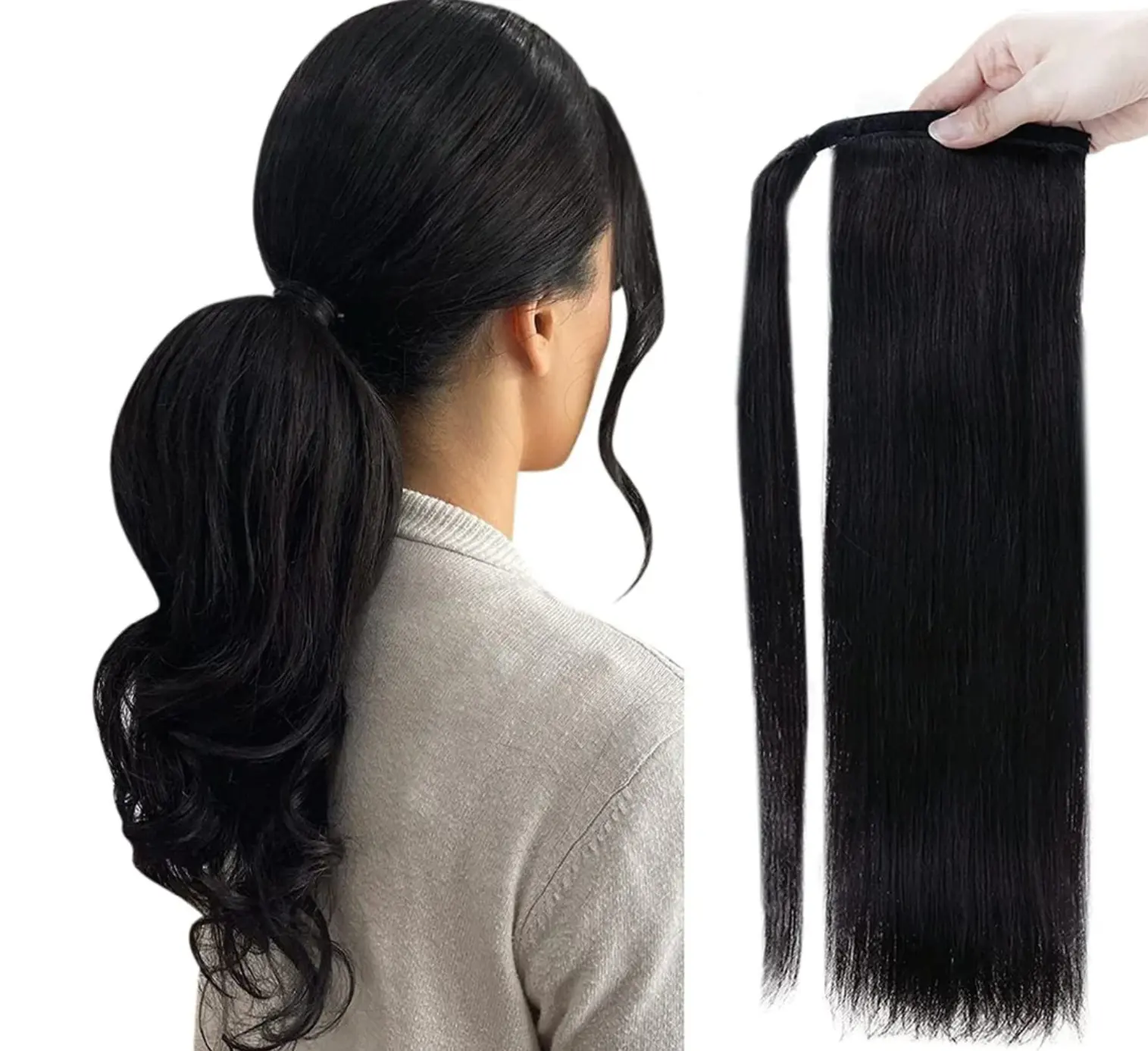 अच्छी कीमत प्राकृतिक लंबे मानव बाल पोनीटेल क्यूटिकल संरेखित पोनीटेल एक्सटेंशन वर्जिन रेमी मानव बाल