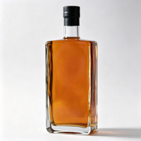 Bouteilles en verre vides en gros, bouteilles à spiritueux en verre clair avec bouchon noir pour liqueur et vin, emballage réutilisable