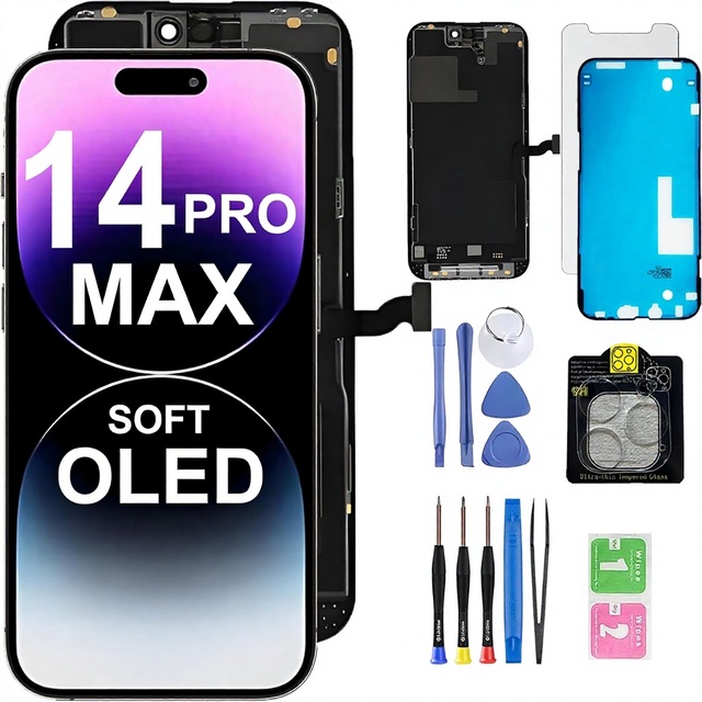 HQESTARX for 14 Pro Max 6.7-Inch Soft OLED 120Hz Digitizer Screen Replacement Assembly for Models