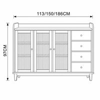 Buffet de luxe rétro moderne avec portes vitrées, placage frêne et bois d'hévéa massif, meuble de rangement pour vin et café, pour salle à manger et cuisine