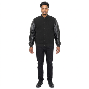 Blouson universitaire FINER THREADS pour homme, col montant, broderie, hiver, noir, style baseball, respirant, coton, pour couples - Product Image 1
