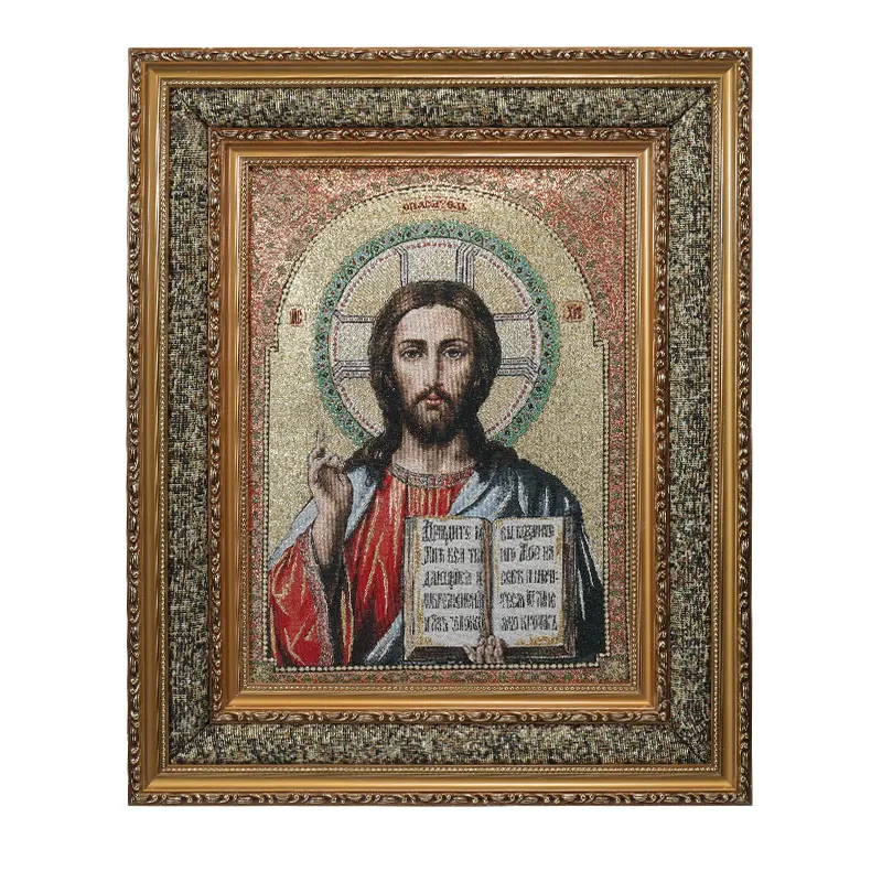 43*53cm Home Decoration Religious Wall Art Decor Canvas Golden Fabric Art Pictures Orthodox Icon Wall Portrait Frame