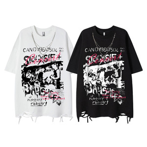Kaos Pria Wasteland Style Heavyweight 100% Katun Gothic Dark Streetwear Cetak Huruf Oversized Unisex <span class=keywords><strong>Vintage</strong></span> Graphic Tee - Product Image 3