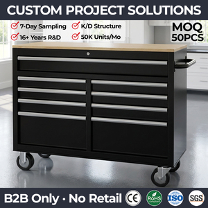 Black Metal <strong>Tool</strong> Chest with Wood Top 11 <strong>Drawer</strong> Rolling <strong>Tool</strong> Cabinet Mobile Workshop Workbench Garage Storage Cabinet - Product Image 1
