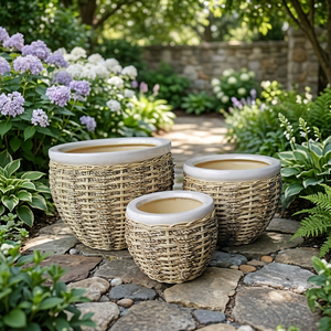 Ensemble de 3 pots à fleurs en argile émaillée écologiques faits à la main, modernes, avec trou de drainage, noir et marron, pour l'intérieur et l'extérieur - Product Image 3