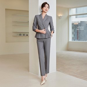 Ensemble de costume en velours anti-rides à manches longues Bafiya pour femmes, tenue professionnelle formelle pour directrices d'hôtel, avocates, vendeuses, agents, clients - Product Image 3