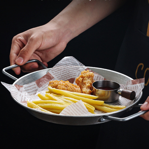 Plato Retro de Acero Inoxidable 304 para Mariscos con <span class=keywords><strong>2</strong></span> Asas, Bandeja para Papas Fritas, Cacerola para Aperitivos y Barbacoa - Product Image 5