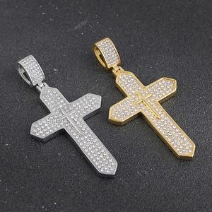 Collar de Cruz de Acero Inoxidable Chapado en Oro con Cristales y Diamantes, Estilo Hip Hop Gótico, Joyería para Hombre, Venta al Por Mayor - Product Image 6