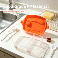 Boîte à lunch Bento en PP de 950 ml avec fourchette et couteau intégrés, récipient à sauce, 3 compartiments, boîte de rangement alimentaire divisée, compatible micro-ondes