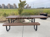 Muebles de patio para exteriores, de acero comercial ADA mesa de picnic y 8 pies de 6 pies, juego de restaurante exterior, silla de mesa de Metal para discapacitados