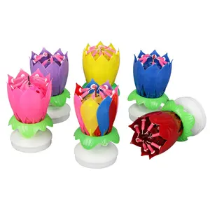 China Happy Cake Party Colored Magic Sparkler Number Rainbow rotating musical lotus Flower music Birthday Candle