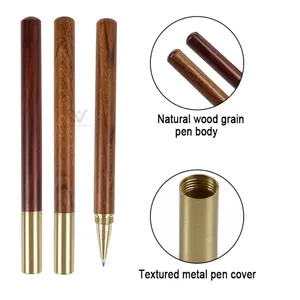 Bolígrafo de Tinta de Gel con Tapa Giratoria de Madera Natural Sólida y Detalles en Latón, Bolígrafo de Madera Retro Hecho a Mano con Logotipo Grabado con Láser Personalizado - Product Image 3