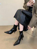 2024 femme mode bout pointu Sexy nœud robe bottines femmes talon aiguille bottes en cuir à talons hauts