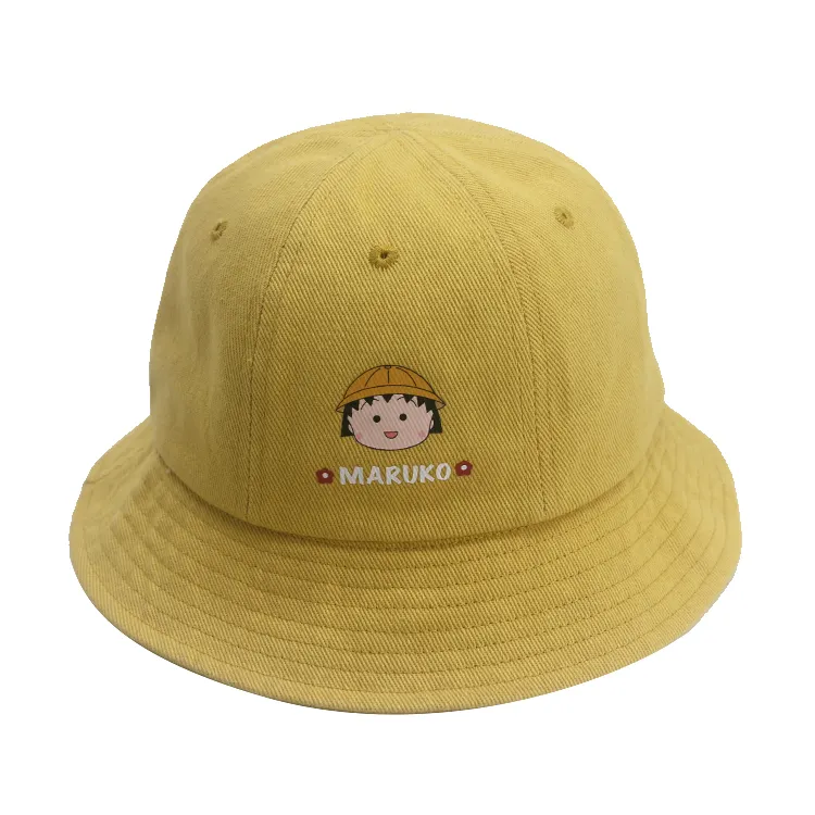 Dengan Logo cetak kustom ukuran anak luar ruangan dengan tali penyandang dapat diatur anak-anak gambar uniseks 100% katun; GUA 6 Panel topi Bucket