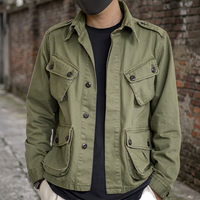 Veste Safari Homme OKONKWO Noire 100% Coton Toile Vintage à Simple Boutonnage Col Rabattu Doublure Fausse Fourrure Dorée sur le Devant