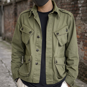 OKONKWO Men's Black Canvas Safari Jacket Single Breasted Turn-<b>down</b> Collar Faux Fur Lining Gold Embroidery Silver Buttons Front - Product Image 3