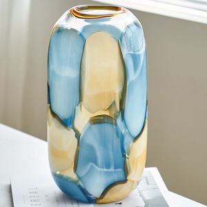 Bixuan Contemporary Soda-lime Abstract Blue Gray Warm Yellow <strong>Pebble</strong> Design Handblown <strong>Glass</strong> <strong>Vase</strong> <strong>for</strong> Table Decorative Floral - Product Image 6
