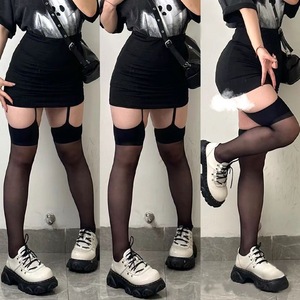Red-Trimmed Black Stockings With Suspenders Over The Knee Ultra Thin 0D Nylon Transparent Women's Fashion Stockings - Product Image 3