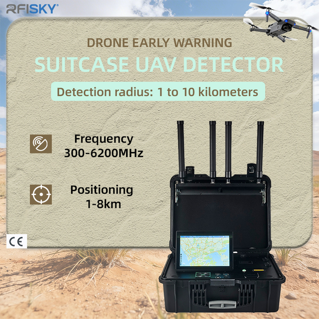 Rfisky 400-6000MHz Portable Drone Detector 900M/1.2G/2.4G/5.2G/5.8GHz 10km Radius 100m-1000m Altitude Drone Swarm Detection
