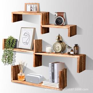 Lingyue25627 Solid <b>Wood</b> Wall Mounted Shelf 5 Tier Rectangle Nordic Style Storage Rack Retro Color <b>Partition</b> Bookshelf - Product Image 4