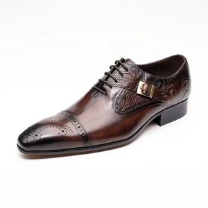 Latest Business Formal Stylish Brogue Men's <b>Shoes</b> Round Toe Korean Style Trendy Genuine Leather Autumn Waterproof <b>Shoes</b> - Product Image 2