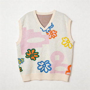 <span class=keywords><strong>Gilet</strong></span> in Maglia <span class=keywords><strong>Beige</strong></span> con Stampa Floreale per <span class=keywords><strong>Uomo</strong></span> - Scollo a V, Motivo Floreale Colorato, Top Senza Maniche Personalizzabile Stile Y2K Streetwear - Product Image 3