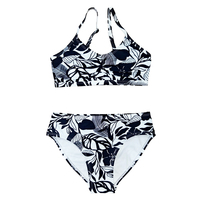 Maillot de bain deux pièces pour filles, noir et blanc, imprimé feuilles tropicales, maillot de bain séparé pour enfants, pour la plage et la piscine, vente en gros