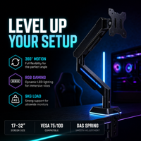 Support de moniteur ergonomique à mouvement complet avec ressort à gaz USB RGB LED, rotation à 360°, robuste, pour moniteur de 17 à 32 pouces