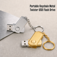 Flash Drive USB 2.0 Logam Baru 64GB/32GB/16GB/8GB/4GB Pendrive Gantungan Kunci dengan Gantungan Kunci Gratis-Warna Perak/Emas Hadiah