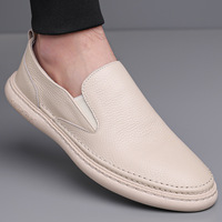 Mocassins en cuir de vache pour hommes, bout rond, semelle en caoutchouc souple, doublure en cuir véritable, chaussures de marche