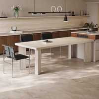 Ensemble de table et de chaises de salle à manger commerciales en marbre travertin moderne pour hôtel, salon, utilisation en extérieur, écologique et facile à nettoyer