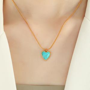 สร้อยคอจี้เทอร์ควอยซ์ธรรมชาติสีอ่อนทอง 14k สำหรับผู้หญิง  วัสดุสแตนเลสอย่างดี ไม่หมองคล้ำ หรูหรา สำหรับผู้ชาย - Product Image 3