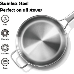Poêle à frire profonde en acier inoxydable 304 triple couche avec couvercle en verre et deux poignées pour cuisinières à <span class=keywords><strong>gaz</strong></span>/à induction, sans PFOA, compatible lave-vaisselle - Product Image 3