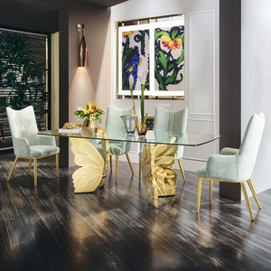Luxury Apartment Furniture Dinner Room Set Marble <strong>Table</strong> Top Golden Stainless Steel <strong>butterfly</strong> Shape <strong>Dining</strong> <strong>Table</strong> - Product Image 3
