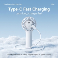 Ventilateur portable USB 5V DC 2026 avec lumière LED, rechargeable, 4 vitesses, en plastique, pour extérieur, mignon et pratique
