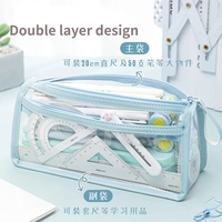 Jolie boîte à crayons Double couche transparente étanche de grande capacité, sacs à crayons Kawaii rose Portable pour écolière papeterie