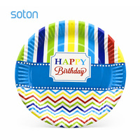 Assiettes en papier colorées à rayures Soton Bulk, vaisselle jetable pour fête d'anniversaire, assiettes rondes pour enfants, pour célébrations