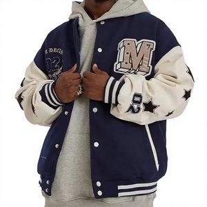 Veste universitaire marine et blanche pour homme, avec broderie de la lettre M, coupe classique, style preppy, pour l'automne - Product Image 1