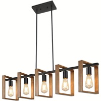 Luminaire suspendu en bois noir de style rustique Seeky, lampe suspendue à cinq carrés, support en bois massif pour salons
