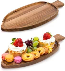 Plateaux de service en bois d'acacia en forme de feuille brune Lumina, 2 pièces, 13 x 5,5 pouces, plateaux décoratifs, plateaux polyvalents pour le fromage - Product Image 1