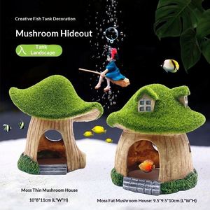 Décoration d'aquarium : Maison en résine en forme de champignon avec mousse, cachette pour poissons et crevettes, avec fonctions de reproduction et de ponte - Product Image 2