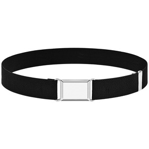 Ceinture en tissu élastique avec boucle à plaque, largeur 3,5 cm, style décontracté, en polyester, options de couleurs marron, noir, gris - Product Image 3