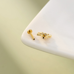 Toposh <span class=keywords><strong>Piercing</strong></span> Labret <span class=keywords><strong>Tragus</strong></span> en Acier Chirurgical 316L avec Zircon à Dos Plat et Filetage Interne pour Lèvre et Cartilage - Product Image 4