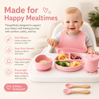 Ensemble de vaisselle multifonctionnel pour bébé YMS, 6 pièces, ensemble d'alimentation pour bébé en silicone, assiette, bavoir, bol, cuillère, fourchette, tasse