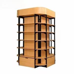 Estante de exhibición de supermercado de 4 vías de madera de acero de fácil montaje atractivo Revestimiento UV independiente Productos de venta al por menor de estilo clásico 40cm - Product Image 3