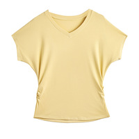 T-shirt femme gris style coréen printemps/été, col en V, manches chauve-souris, épaules droites, manches courtes, viscose, élasthanne, modal