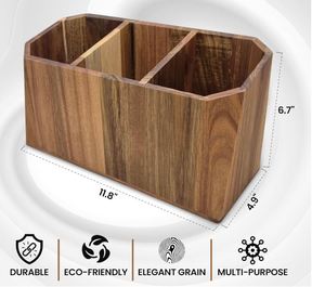 Support à ustensiles de cuisine sur mesure en bois d'acacia pour comptoir, organisateur d'ustensiles à bords biseautés, style rustique et campagnard - Product Image 3