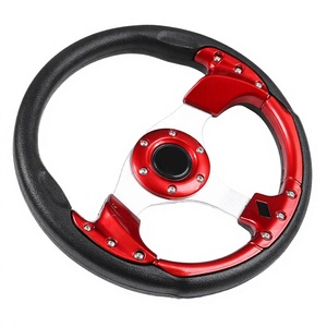 Volant de voiture en PU rouge et noir, 3 branches, classique, pour modification de drift - Product Image 3