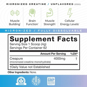 Suplemento de Creatina para Adultos de Marca Privada OEM/ODM, Creatina Monohidrato Pura en Polvo, 4 g por Porción, Nutrición Deportiva - Product Image 4